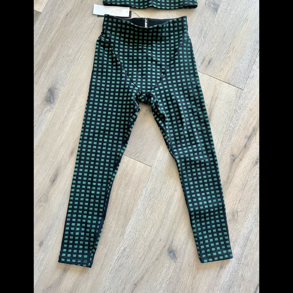 ADAM SELMAN SPORT French Cut Leggings in Green and Black Jacquard NWT